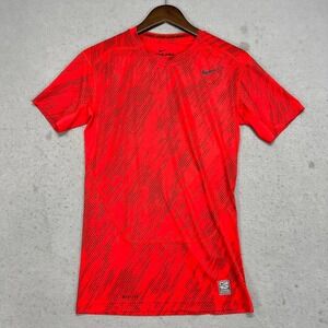 Nike Pro Combat Dri Fit Compression T Shirt Mens Red Black Logo Athletic L